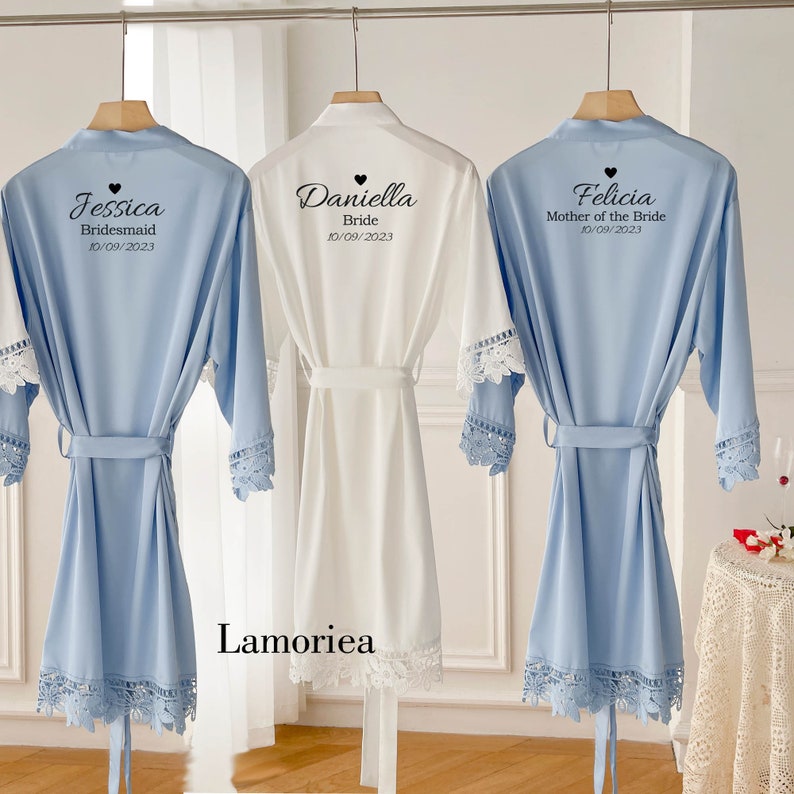 Personalised Bridesmaid robes, Wedding Dressing Gown, Bridal robe, Robes, Satin Wedding Robe, white bridal Robe, bridal robe zdjęcie 1