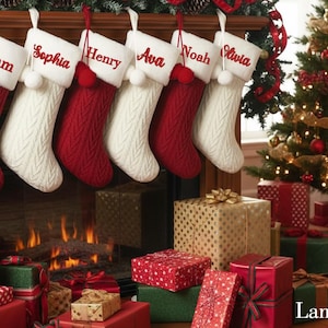 2025 Holiday Stockings, Embroidered Name Stocking, Family Christmas Stockings, Holiday Decor, Xmas Stockings, Holiday Mantel Decor, Red Sock