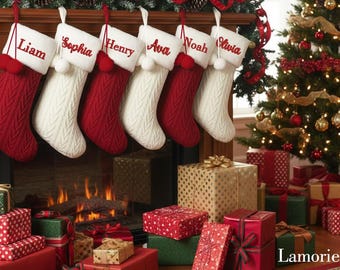 2026 Holiday Stockings, Embroidered Name Stocking, Family Christmas Stockings, Holiday Decor, Xmas Stockings, Holiday Mantel Decor, Red Sock