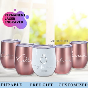 Personalize Wine Tumbler Custom Wine Glass Bachelorette Party Favors Monogram Tumbler Insulated Stemless Wine Cup Tumbler with Lid and Straw