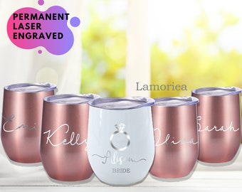 Personalize Wine Tumbler Custom Wine Glass Bachelorette Party Favors Monogram Tumbler Insulated Stemless Wine Cup Tumbler with Lid and Straw