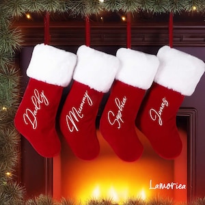 Medias familiares personalizadas, medias rojas, medias navideñas, medias con nombre personalizado, medias con monograma, regalo para ella, regalo para él