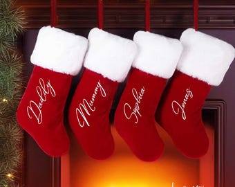 Personalized Family Stockings, Red Stocking, Christmas Stockings, Custom Name Stocking, Monogrammed Stocking, Gift for Her, Gift for Him