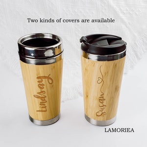 Custom Bamboo Coffee Mug, Personalized Insulated Mug, Engraved Coffee Mug, Eco Friendly Bamboo Mug, Drinks Flask, Monogram Cup, Gift for her image 4