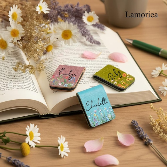 Custom Birth Month Flower Bookmark, Floral Magnetic Leather Bookmark, Minimalist Floral Bookmark, Birthflower Bookmark, Book Lover Gifts