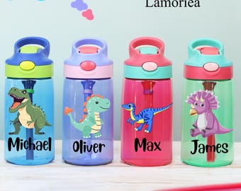 Aangepaste kinderwaterfles, terug naar school drinkgerei, 16oz kinderbeker, fles met naam, verjaardagscadeau, kinderbeker, kinderfeestje, dinosaurusfles