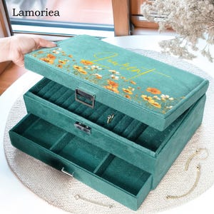 Scatola portaoggetti personalizzata per fiori di nascita, scatola portagioie da donna, scatola regalo per gioielli in velluto, scatola portagioie per ragazze, grande contenitore per gioielli, scatola portaoggetti per ragazze