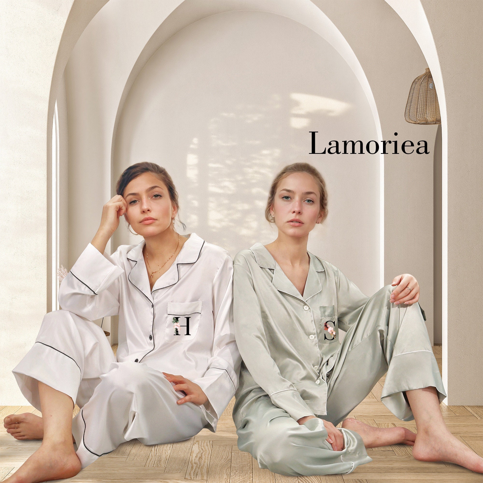 Avamo Mens Fashion Floral Print Stain Silk Pajamas Set Long Sleeve