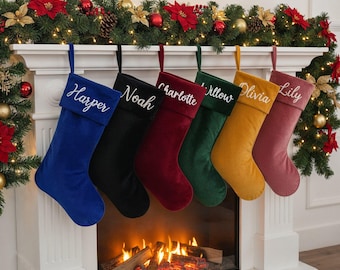 Personalized Velvet Family Stockings, Blue Stockings, Red Stockings, Stocking with Name, Christmas Home Decor, Burgundy Christmas, Xmas Gift