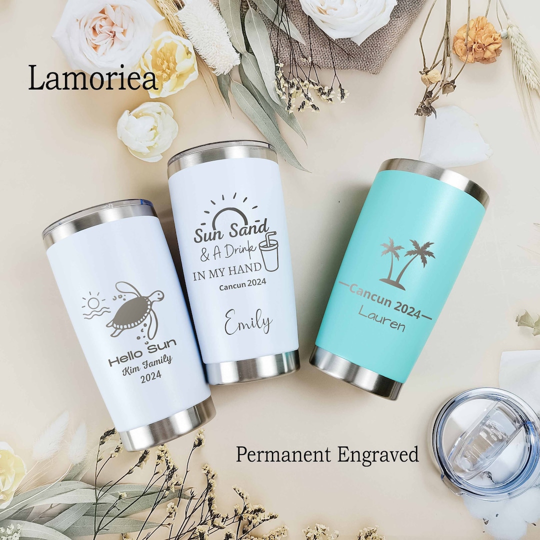 Personalized 20oz Vacation Tumbler, Custom Travel Mug, Laser Engraved