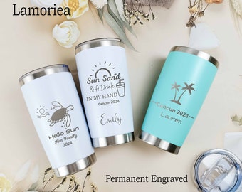 Personalized 20oz Vacation Tumbler, Custom Travel Mug, Laser Engraved Tumbler, Stainless Steel Mug, Insulated Tumbler, Beach Tumbler