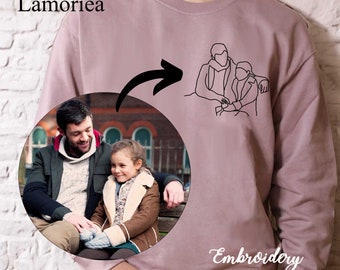 Sudor de contorno de foto personalizado, retrato bordado personalizado, regalo de retrato de bordado, regalo para papá, bordado del día del padre, regalo para él