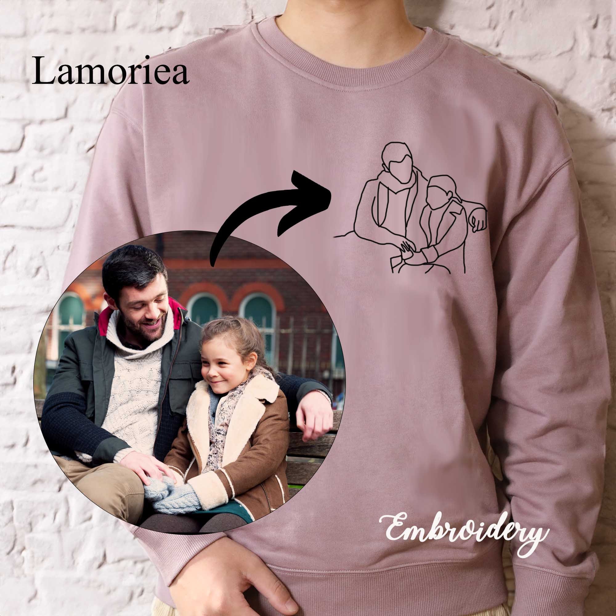 Personalized Photo Outline Sweat, Custom Embroidered Portrait, Embroidery Portrait Gift, Gift for Dad, Father's Day Embroidery, Gift for Him