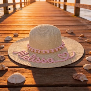 Chapeau de paille d'été personnalisé pour femme, chapeau de soleil souple, chapeau de vacances à la plage, chapeau de soleil au bord de la piscine, chapeau de voyage, chapeau de demoiselle d'honneur, chapeau de plage lune de miel