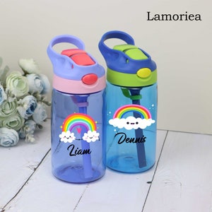 Bouteille arc-en-ciel personnalisée pour enfants, bouteille d'eau personnalisée de 16 oz pour enfants, tasse arc-en-ciel pour enfants, cadeau de rentrée scolaire, cadeau pour enfants, cadeaux pour enfants image 2