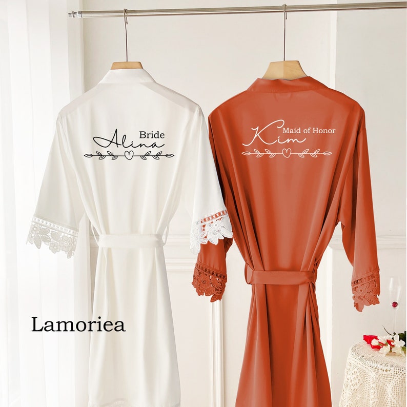 Personalised Bridesmaid robes, Wedding Dressing Gown, Bridal robe, Robes, Satin Wedding Robe, white bridal Robe, bridal robe zdjęcie 1