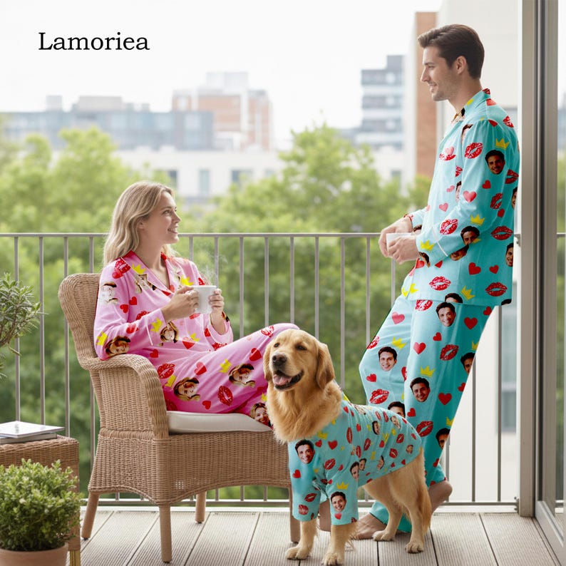 Personalized Family Pajamas, Dog Portrait, Pet Lover Gift, Pajamas Women, Pet Photo Pajamas, Memorial Gift, Gift for Her, Gift for Him image 4