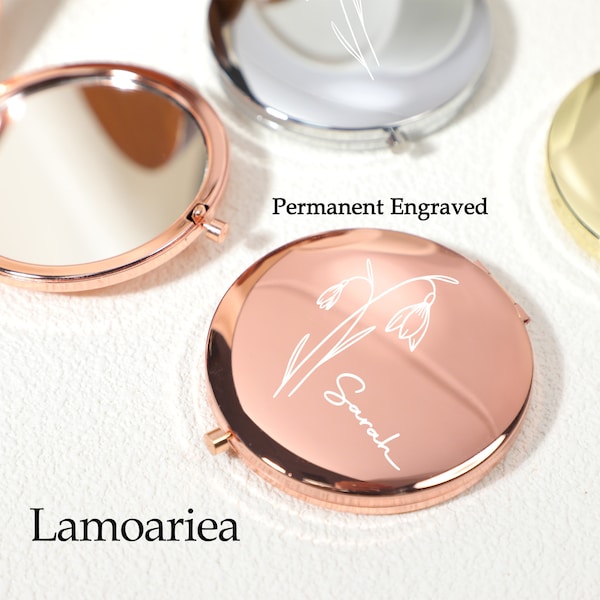 Custom Engraved Compact Mirror, Bridesmaid Proposal Gifts, Personalized Gifts for Women, Birthday Gifts, Engraved Pocket Mirror