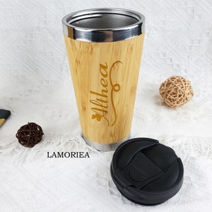 Mug à café en bambou personnalisée, Mug isotherme personnalisé, Mug à café gravé, Mug en bambou respectueux de l'environnement, Gobelet pour boisson, Tasse à monogramme, Cadeau pour elle image 3