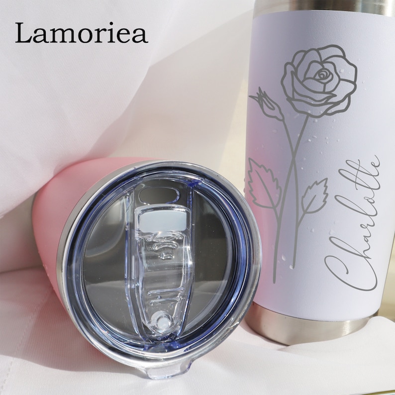 Personalized Birth Flower 20oz Tumbler, Laser Engraved Tumbler, Stainless Steel Mug, Insulated Tumbler, Birth Flower Tumbler image 4