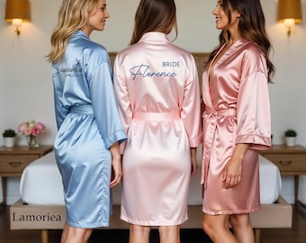 Embroidered Monogram Robes, Womens Satin Robe, Bachelorette Party,Bridesmaid Proposal Gift, Gift for Her, Women Dressing Gown,Honeymoon Robe