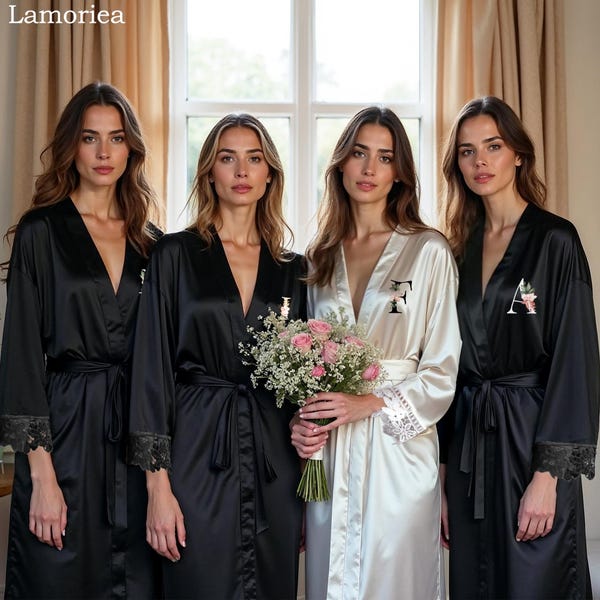 Batas de boda extra largas personalizadas con encaje, batas de propuesta de dama de honor, batas de novia, batas de mujer, regalo para la futura novia, regalo para ella