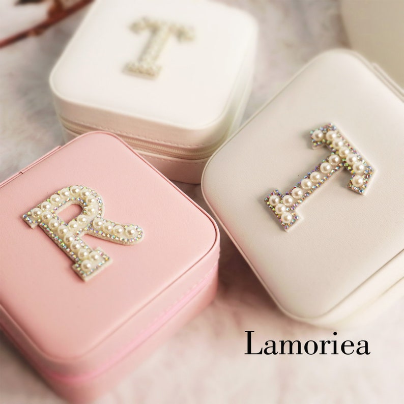Personalized Initial jewelry box jewellery storage ring box travel jewellery case girls jewellery box gift for her Valentines day gift image 1