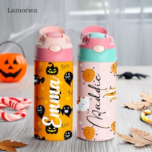 Custom Halloween Pumpkin Bottle, Names Bottle, Cute Halloween Ghost Bottle, Back to School Tumbler, Halloween Gift, Witch Water Bottle