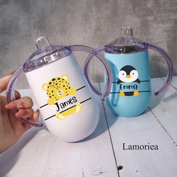 Tazza Sippy personalizzata, Coppa per bambini in acciaio inossidabile, Coppa per l'allenamento del bambino, tazza regalo per baby shower, Regalo di compleanno per bambini, Regalo per bambino, Regalo per neonato