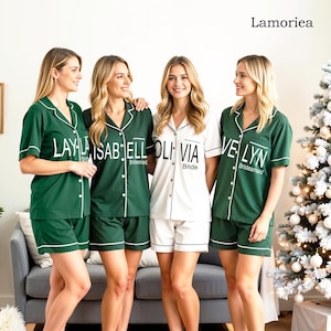 Customized Pajamas, Womens Holiday pajamas, Bridal Shower Gift, Satin Pajama Set, Bridesmaid Pjs, Pjs, Matching Pjs,Bride Tribe,Bid Day Gift