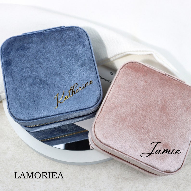 Personalized Velvet Jewelry Box Girls Jewelry box Velvet surface jewelry box Jewelry case, Travel jewelry box with name, Bridesmaid proposal image 1