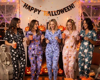 Personalisierte Halloween-Party-Pyjamas, Familie passenden Pyjamas, Süßes oder Saures Pyjamas, gruseliger Pyjama-Set, Mädchen-Halloween-Party-Nachtwäsche