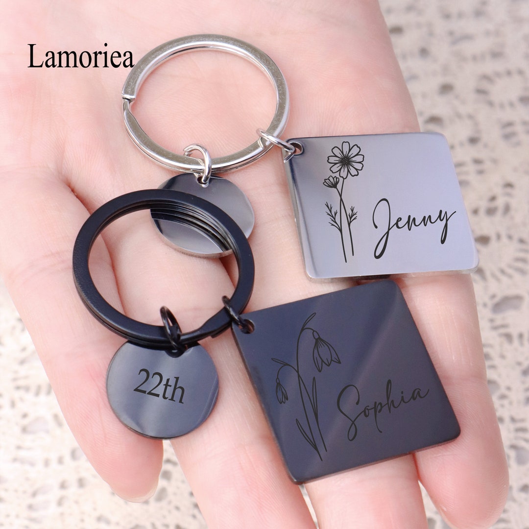 Personalised Calendar Keychain, Custom Birthflower Keychain, Keychain