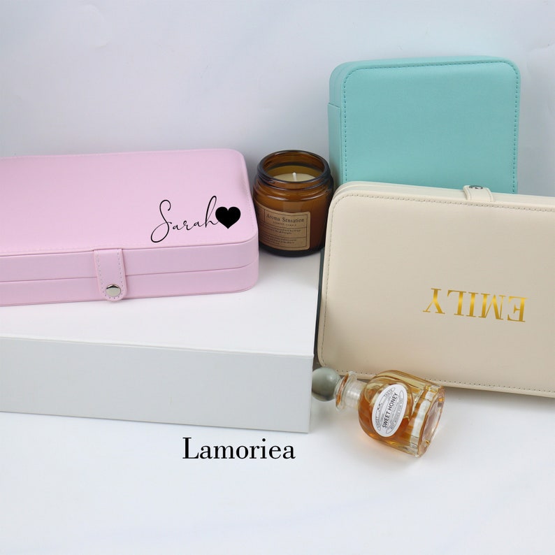 Personalize jewelry box Christmas Gifts, Travel Jewelry Case gift for her, Custom Jewelry Boxes, Bridesmaid Jewelry Box, Name Jewelry box image 2