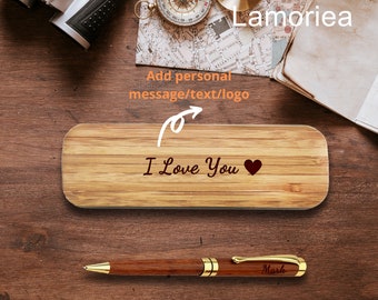 Cadeau de la Saint-Valentin pour lui, stylo en bois personnalisé personnalisé avec boîte-cadeau, stylo à bille en métal avec nom, encre noire, stylo personnalisé, cadeaux d'anniversaire