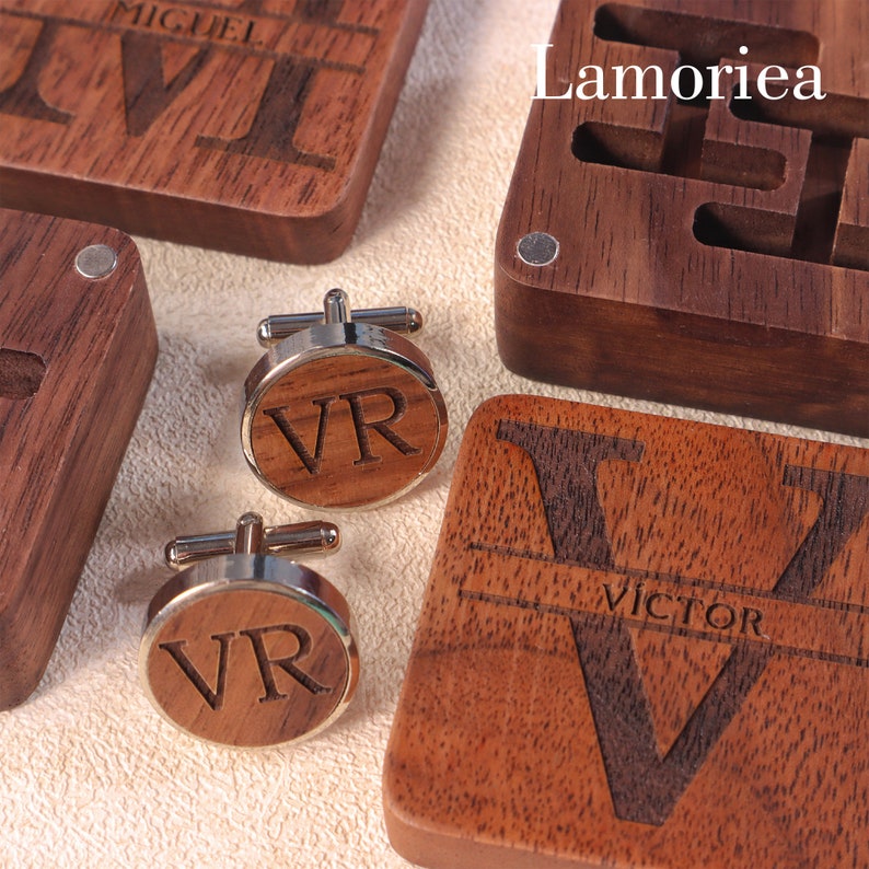 Personalised Wood Wedding Role Cufflinks, Groom Cufflinks, Best Man Cufflinks, Party Role Cufflinks, Wood Engraved Cufflinks image 2