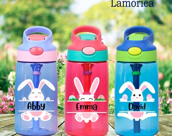 Custom Back to School Gift, Personalized kids 16oz water bottle kids Cup, Party favors for kid, Easter Bunny Bottle, Boys Girls Easter Gifts