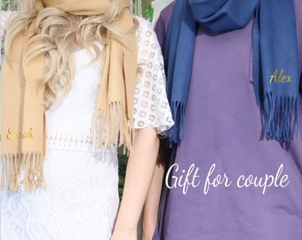 Gift for couple, Custom Embroidered Scarf, Personalized Scarf, Monogrammed Initial Scarf, Christmas Gift, Gift for Her, Custom Name scarf