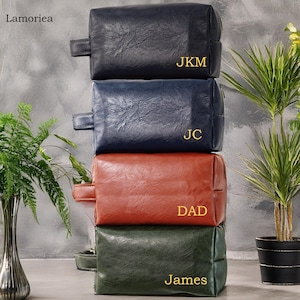 Personalisiertes Herren Reiseset, Leder Reisetasche, Reise-Accessoire, Geschenk für ihn, Dopp Kit für Männer, Vatertagsgeschenk, Papa Kulturtasche