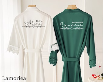 Personalized Bride Bridesmaid robes, Wedding Dressing Gown, Bridal robe, Robes, Satin Wedding Robe, white bridal Robe, bridal robe