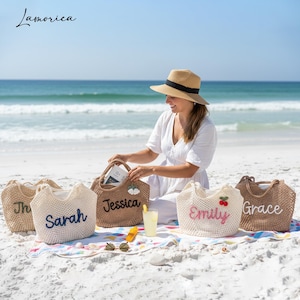 Sacs de plage d'été personnalisés, sac fourre-tout pour femme, sac de voyage fille, sac femme, sac de vacances, sac fourre-tout en toile, fourre-tout réutilisable, cadeau pour elle image 3