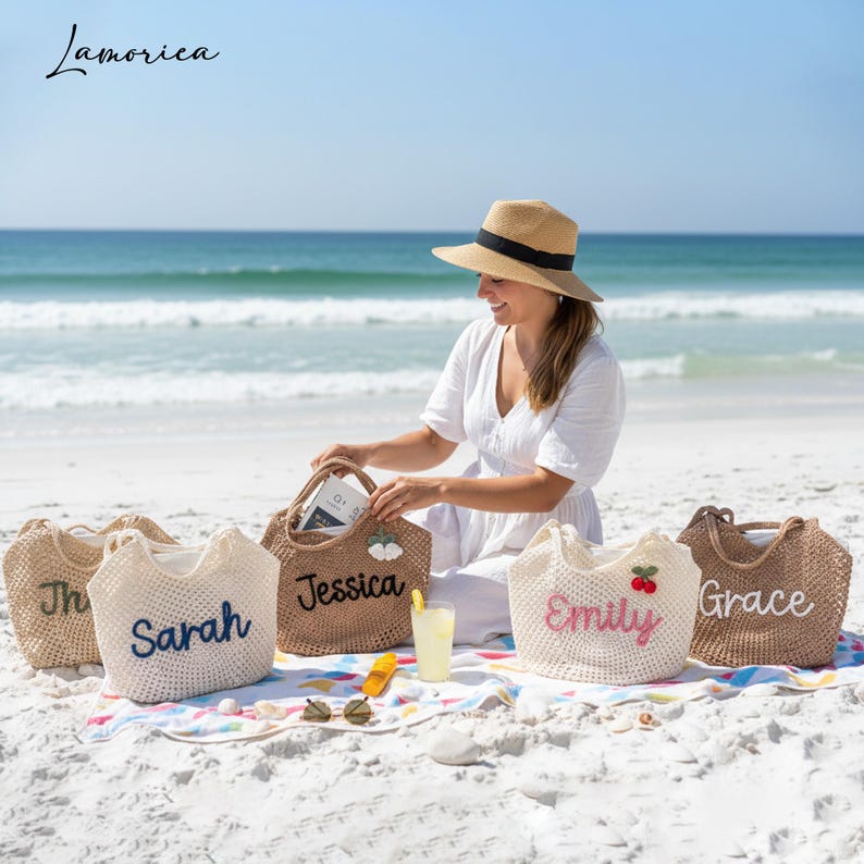 Sacs de plage d'été personnalisés, sac fourre-tout pour femme, sac de voyage fille, sac femme, sac de vacances, sac fourre-tout en toile, fourre-tout réutilisable, cadeau pour elle image 3