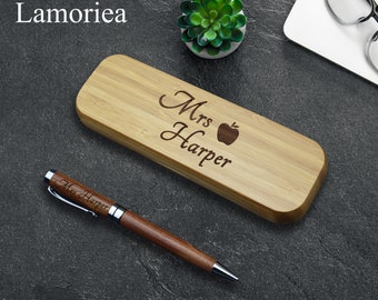 Personalised Wood Pen, Engraved Teacher Appreciation Pen, Teacher's Day Gift, Personalized Teacher Gift Pen, Blessed Teacher Pen Case