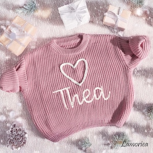 Custom Hearts Sweater, Personalized Snowflake Sweater, Baby Name Sweater, Baby Girl Sweater, Birthday Sweater, Love Sweater, Baby Gifts