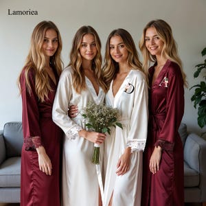Personalized Extra Long Robes with Lace, Dressing Gown, Bridesmaid Proposal Robe, Morning Gown, Womens Robe, Bridal Satin Robe, Gift for Her