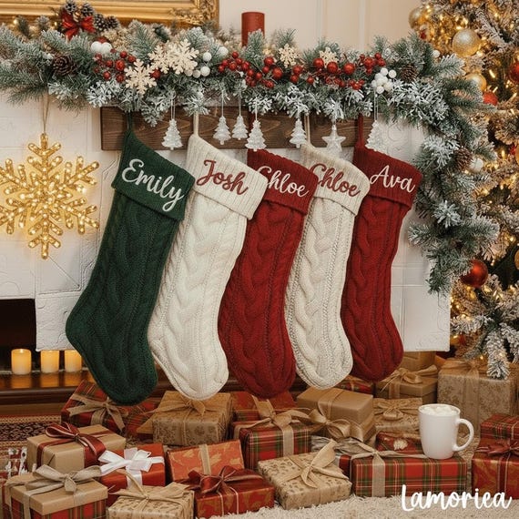 2026 Personalized Christmas Xmas Embroidered Family Name Stockings, Knit Family Christmas Stockings, Holiday Stockings Gifts
