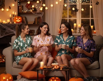 Spersonalizowana piżama na Halloween dla dziewczynek, damska piżama na Halloween, pasujące rodzinne piżamy na Halloween, prezenty urodzinowe w kształcie dyni, grupowa piżama na Halloween