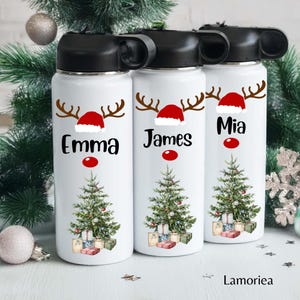 Custom Name Water Bottle, BPA-Free Bottle, Kids Reindeer Water Bottle, Custom Name Water Bottle, Christmas Gifts for Kids, Kids Drinkware