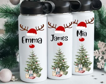 Custom Name Water Bottle, BPA-Free Bottle, Kids Reindeer Water Bottle, Custom Name Water Bottle, Christmas Gifts for Kids, Kids Drinkware