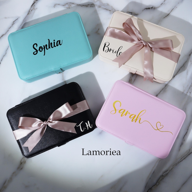 Personalize jewelry box Christmas Gifts, Travel Jewelry Case gift for her, Custom Jewelry Boxes, Bridesmaid Jewelry Box, Name Jewelry box image 3